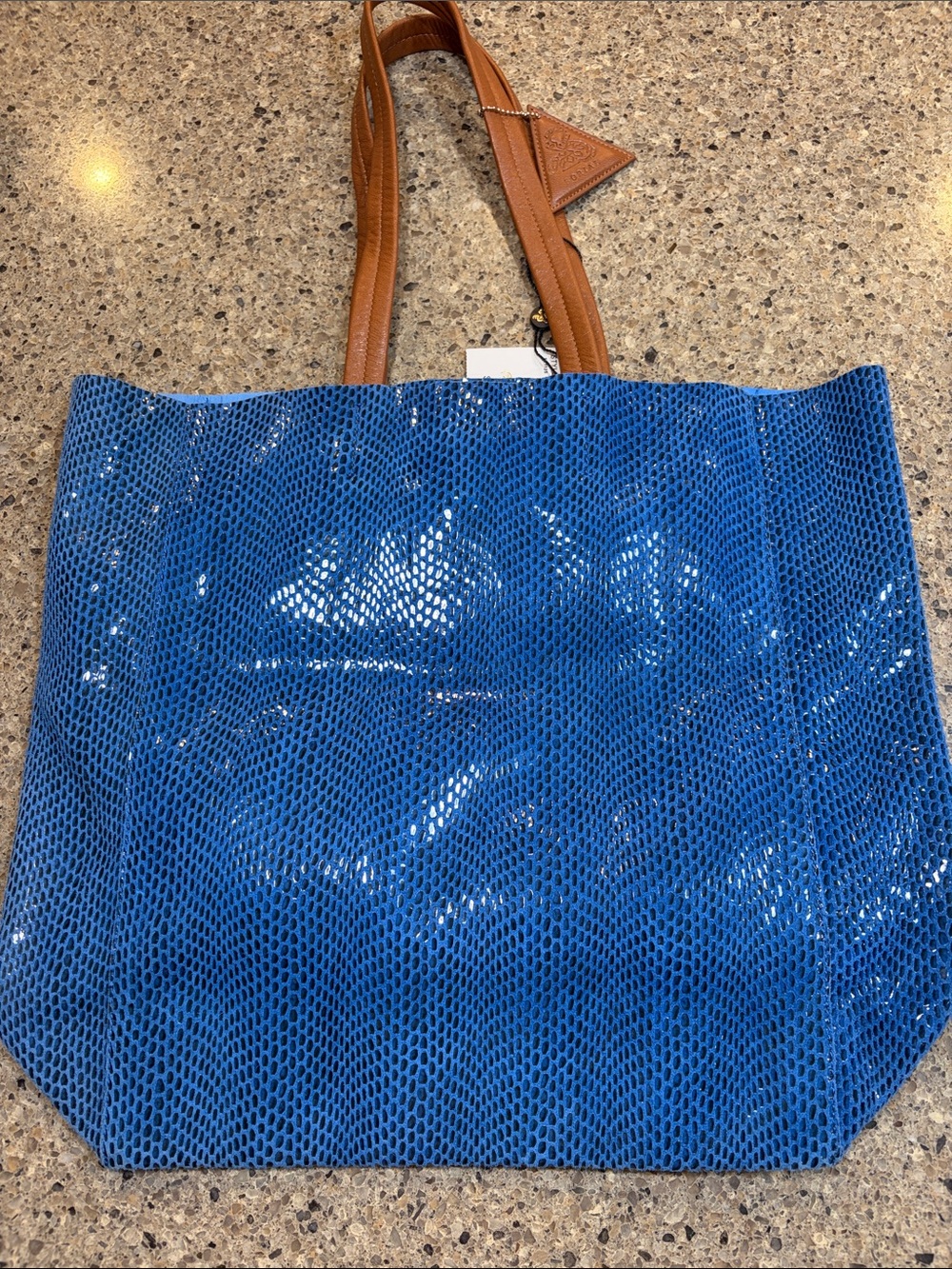 Sorial Rubina Blue Tote Bag with Brown Leather Handles - Picture 6 of 13
